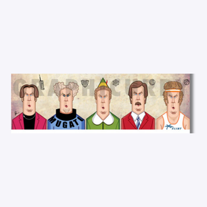 Will Ferrell wall art illustrated by Prasad Bhat featuring iconic comedy movie characters