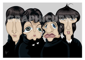 Beatles Poster with one inch margin for framing. Vector Caricature Artwork by Prasad Bhat, Graphicurry