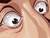 Zoomed in Seinfeld Tribute Art Poster by Prasad Bhat in Vector Caricature Illustrative Style. This image shows details of Cramer's eyes.