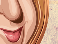 Zoomed in image of the details of Rachel's lips in caricature art by Prasad Bhat