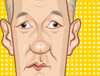 Caricature Art poster of Who's Line is it anyway? by Prasad Bhat. Image shows the zoomed in close up Colin Mochrie