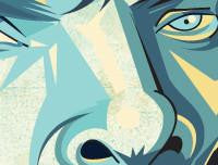 Zoomed in Sherlock Tribute Art Poster by Prasad Bhat in Vector Caricature Illustrative Style. This image shows the details of Sherlock's stern eyes.