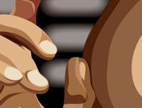 Framed Godfather Poster. Caricature Art by Prasad Bhat. Image shows zoomed in close up of his hand.