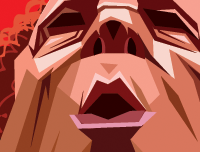 Ronnie Jamse Dio Poster. Artwork by Prasad Bhat. Image shows zoomed in details of Dio's face.