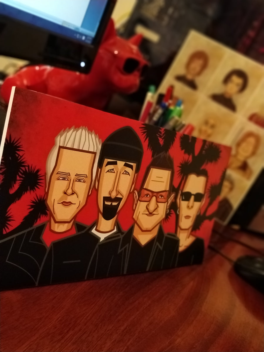 Caricature art of U2 band members by artist Prasad Bhat