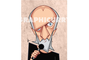 Full portrait of George Carlin artwork holding a Microphone. Drawn using vector illustrative style by artist Prasad Bhat of Graphicurry