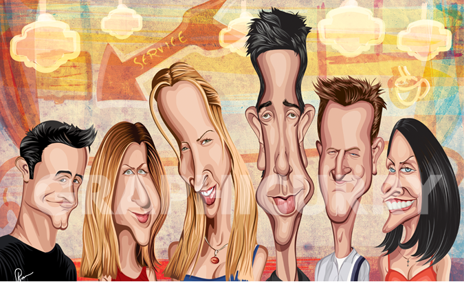 Friends Caricature Wall Art by artist Prasad Bhat from Graphicurry
