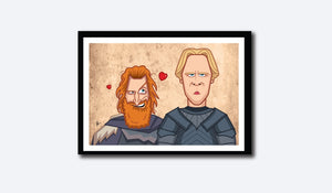 Game of Thrones Tribute Poster. Brienne and Tormund Love portrayed in caricature by artist Prasda Bhat of Graphicurry