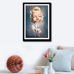 Wall decor with Framed Art Poster of Legendary pose by Marilyn Monroe with her flying skirt. Caricature art by Prasad Bhat.