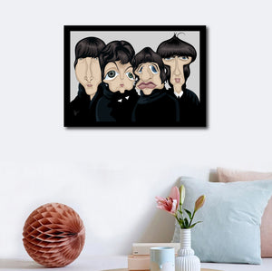 Beatles Poster with frame for visual reference. Decorated on a wall aesthetically. Vector Caricature Artwork by Prasad Bhat, Graphicurry