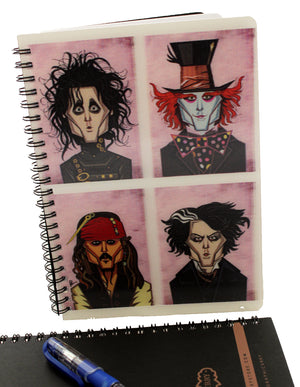 3D print caricature artwork of various Johnny Depp avatars. Wiro Bound diary with artwork by Prasad Bhat- Graphicurry