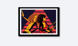 Led zeppelin artwork with the band members playing "Stairway to Heaven". Pop art by Prasad Bhat. Image shows the members in a trance playing the legendary gig.