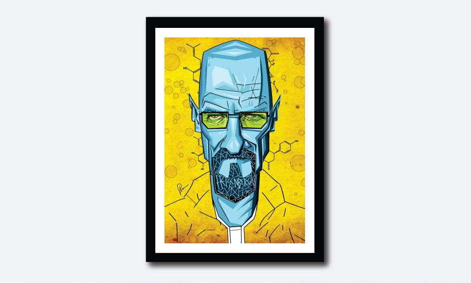 Vibrant Yellow and Blues make this Breaking Bad Artwork stand out. Vector Style Caricature by artist Prasad Bhat.