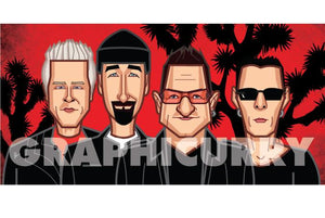 Caricature art of U2 band members by artist Prasad Bhat
